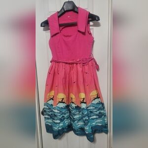 Women's' Pink Surf Print Belted Dress Size M